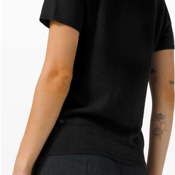 Lululemon City Calm Cashmere Knit Polo‎ Sweater Black Blouse - Picture 3 of 6